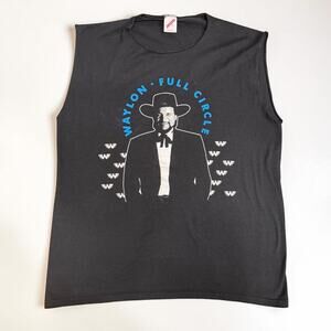 Vintage Top Waylon Jennings Full Circle Cutoff T-shirt Black Blue Jerzees